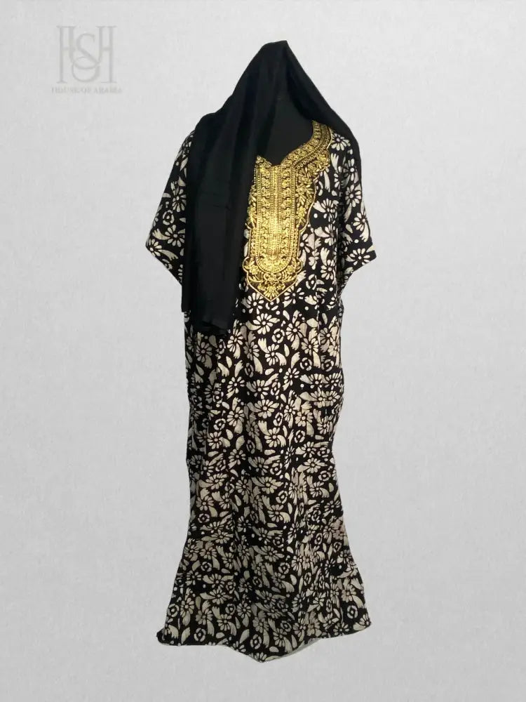 Black & White Traditional African Dashiki with Matching Headscarf One Size