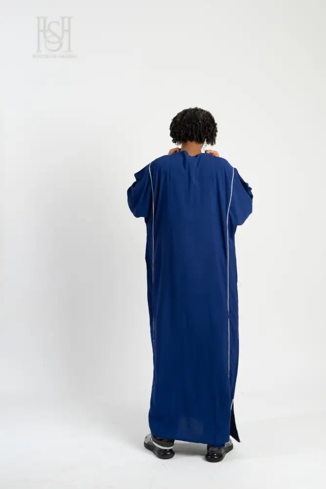 Men’s Moroccan Thobe - Blue with Pearl Embroidery
