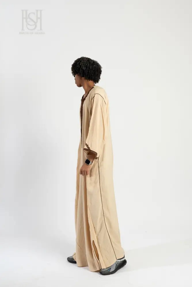 Men’s Moroccan Thobe - Cream with Bronze Embroidery