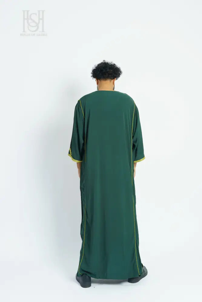 Men’s Moroccan Thobe - Green with Green-Gold Embroidery