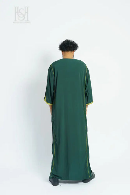 Men’s Moroccan Thobe - Green with Green-Gold Embroidery